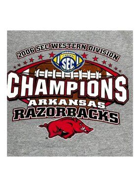 2006 SEC Western Division Champions Arkansas Razorbacks T-Shirt Football Gray L
